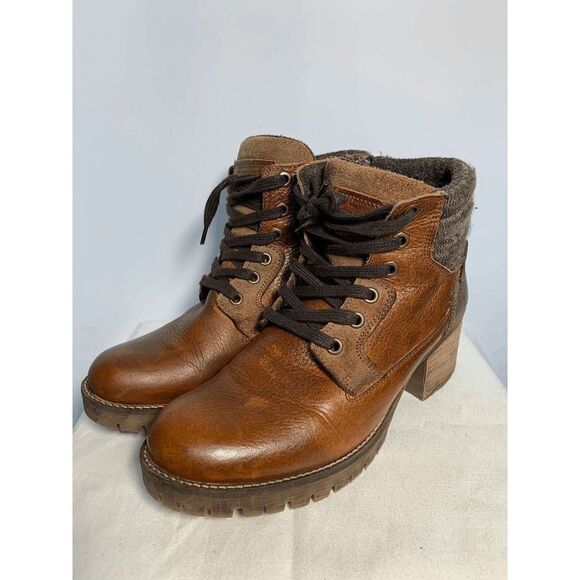 Handmade Creative Oasis Women's Leather Chunky Heel Boots Cassie Brown Size 9M - Picture 1 of 12